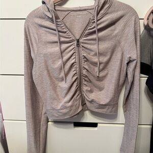 Ruched Zip-Up Hoodie - Light Purple